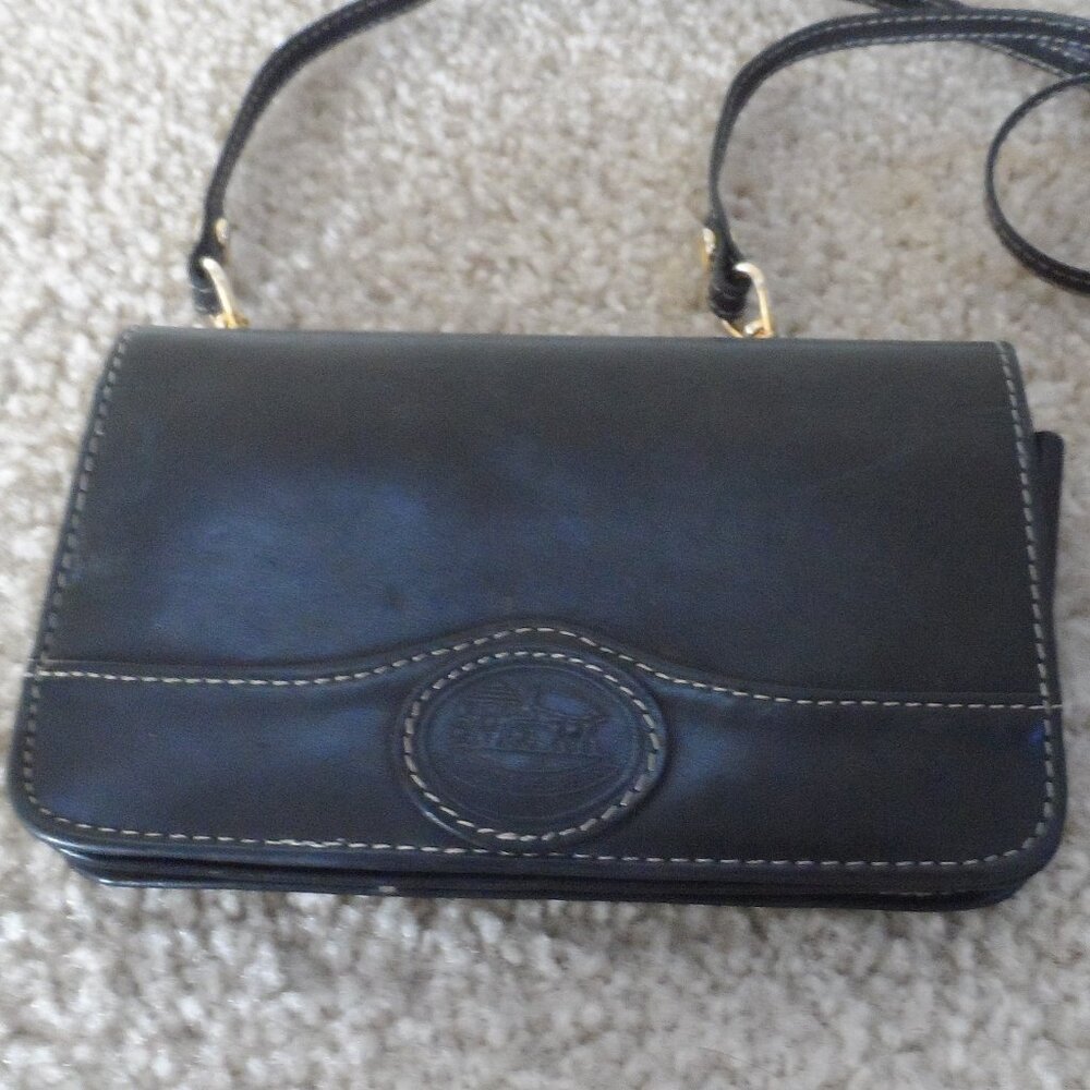 Rochelier Wallet Genuine Leather Straplet Black Card Holder Change Pocket Zipper